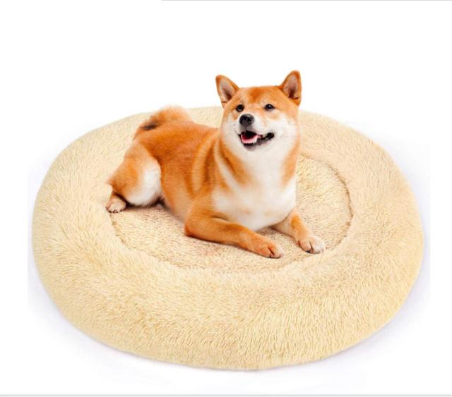 Round Cat Beds Donut Dog Bed,Soft Shag Plush Cushion - Dog Bed Supplies