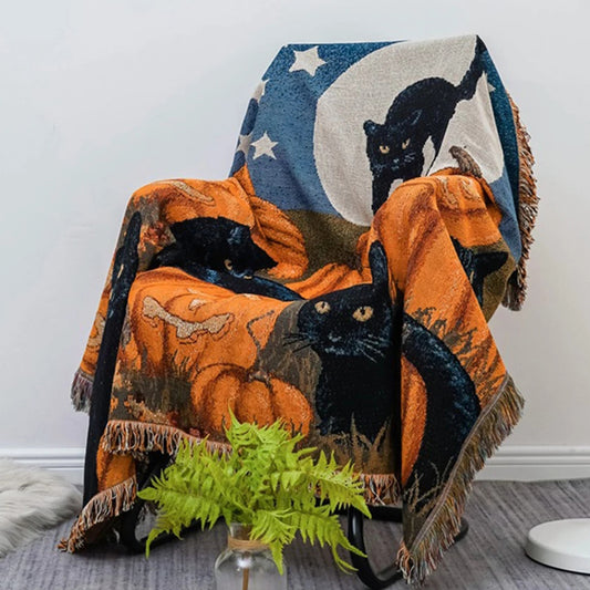 Halloween Black Cat Knitted Blanket
