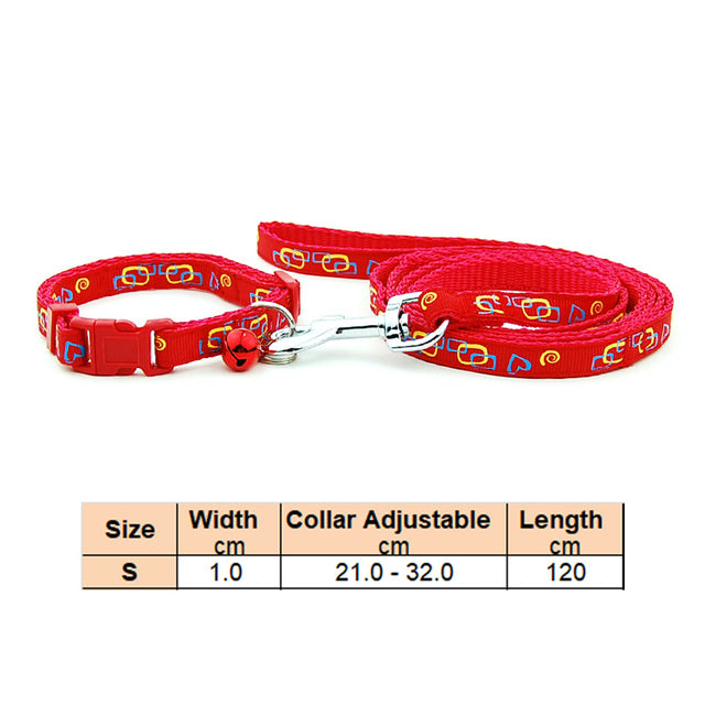 Dog Cat Collar Leash Adjustable with Bell
