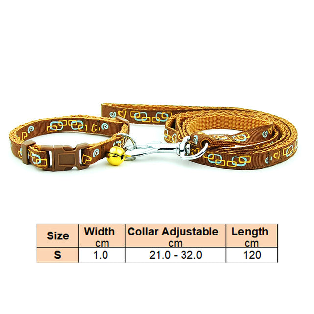 Dog Cat Collar Leash Adjustable with Bell