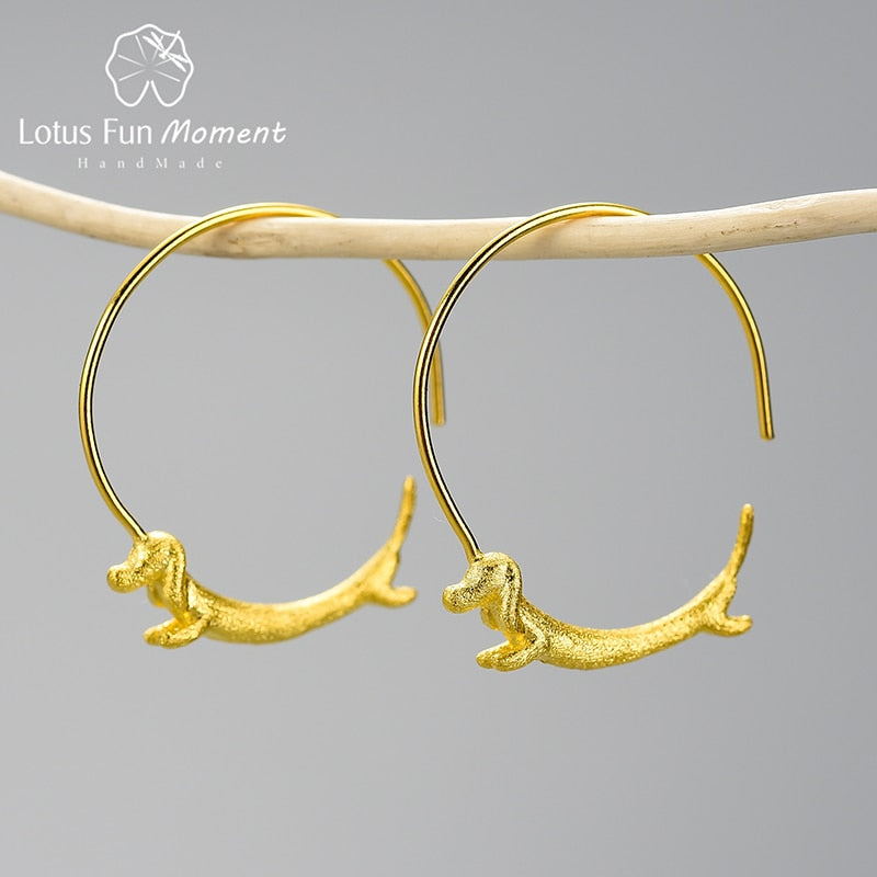 Flying Dachshund Dog Hoop Earrings