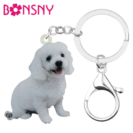 Acrylic White Dog Keychains Key Ring