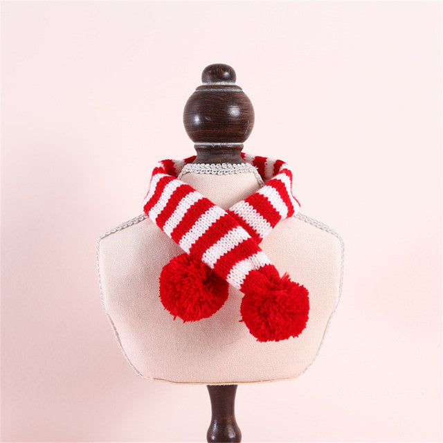 Knitted Wool Striped Christmas Scarf Dog