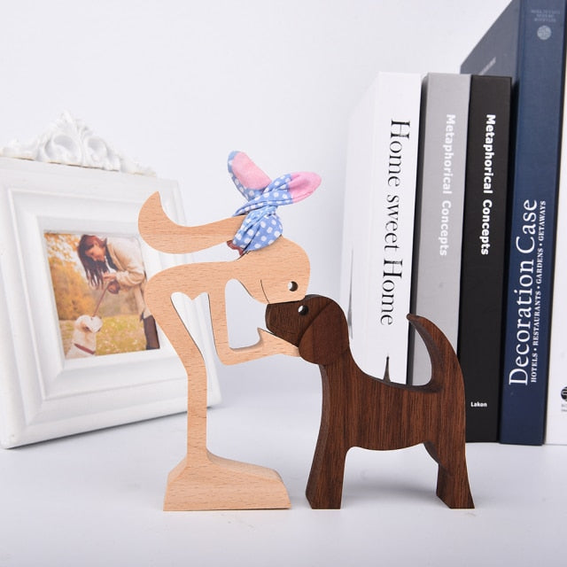 Family Wood Dog Carving Ornament