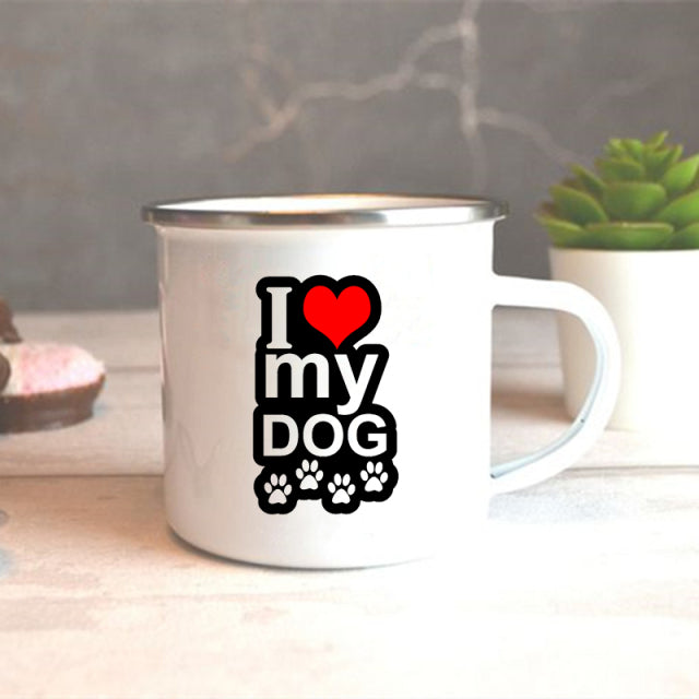 I Love My Dog Printed Enamel Mugs