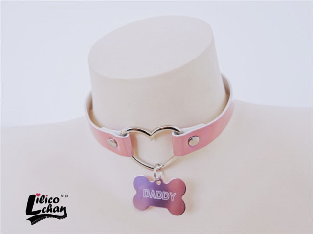 Pink Girls Dog Bone Shape Choker Necklaces