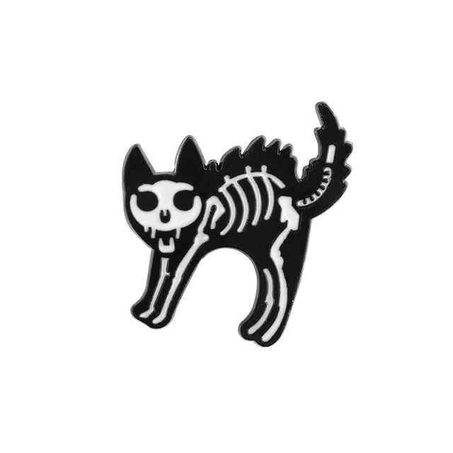 Dog Skull Pins Punk Gothic Dark Badges Black White