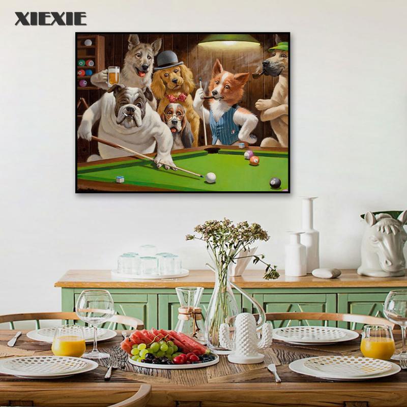 Dogs Playing Pool Billiard Canvas Printing