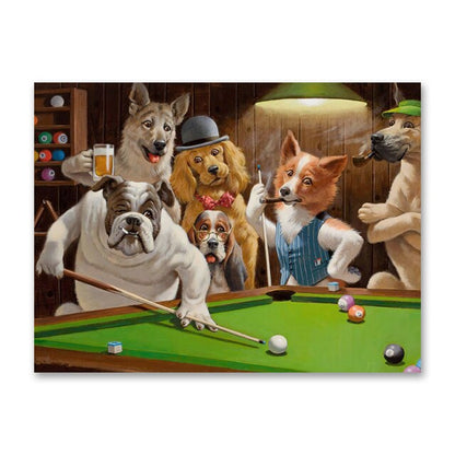 Dogs Playing Pool Billiard Canvas Printing