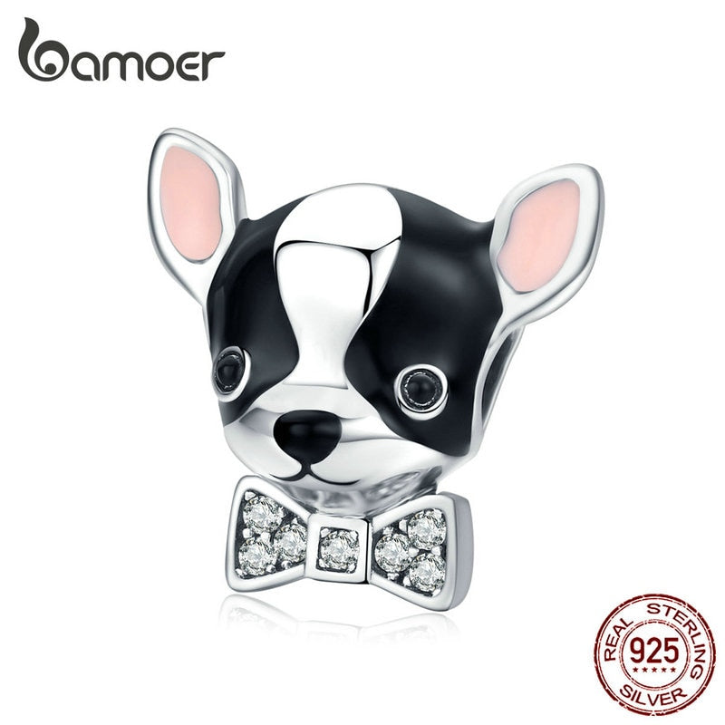 Enamel Lovely Dog Charm Silver Jewelry