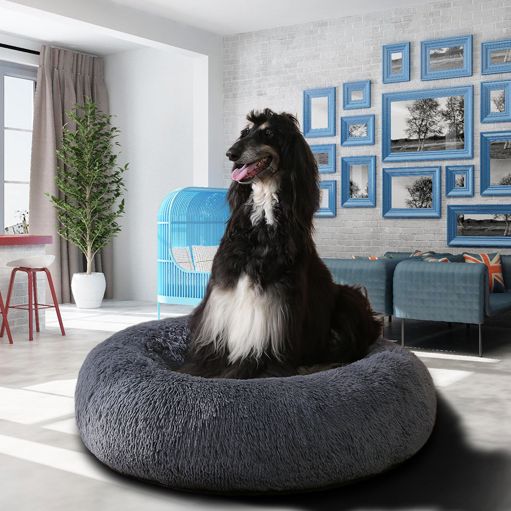 Dog Calming Dark Gray Fluffy Sofa Donut