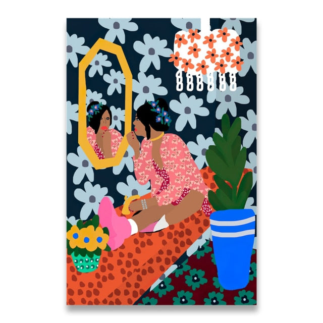 Abstract Fashion Vintage Girl Plant Dog Wall Art