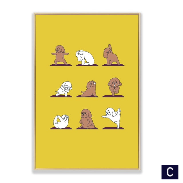 Cute Animal Yoga Actions Wall Art Canvas