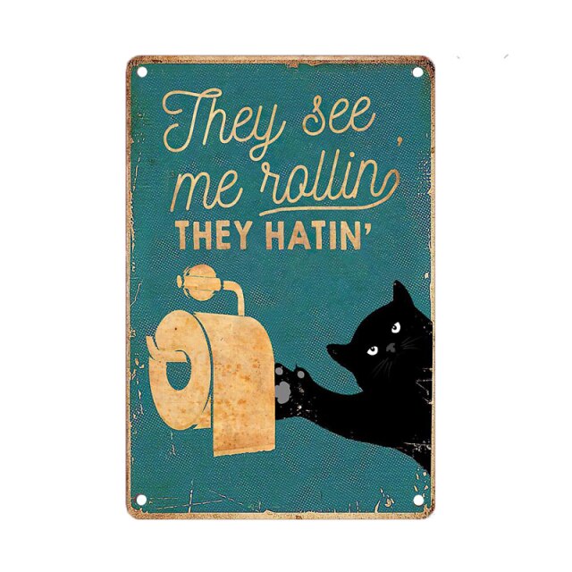 Dog Bathtub Metal Wall Poster Toilet Room Decor