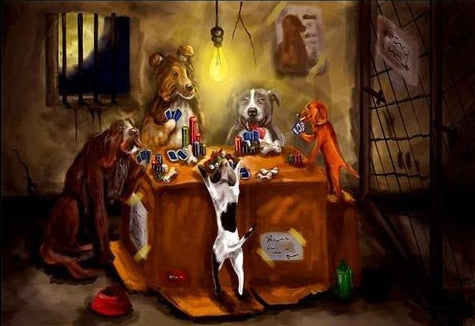 Abstract Funny Dogs Playing Billiard Canvas Painting