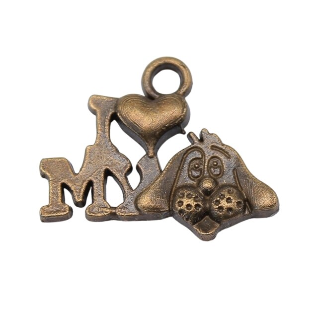 Antique Silver Color I Love My Dog Pendant