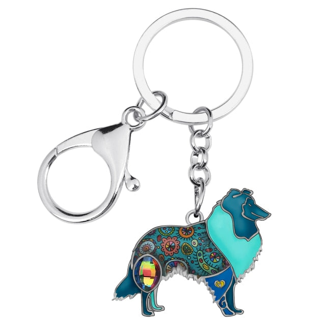 Enamel Alloy Rhinestone Dog Key Chains Key Ring