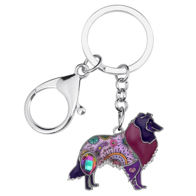 Enamel Alloy Rhinestone Dog Key Chains Key Ring