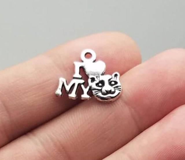 I Love my dog chams Antique silver plated charms DIY