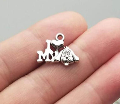 I Love my dog chams Antique silver plated charms DIY