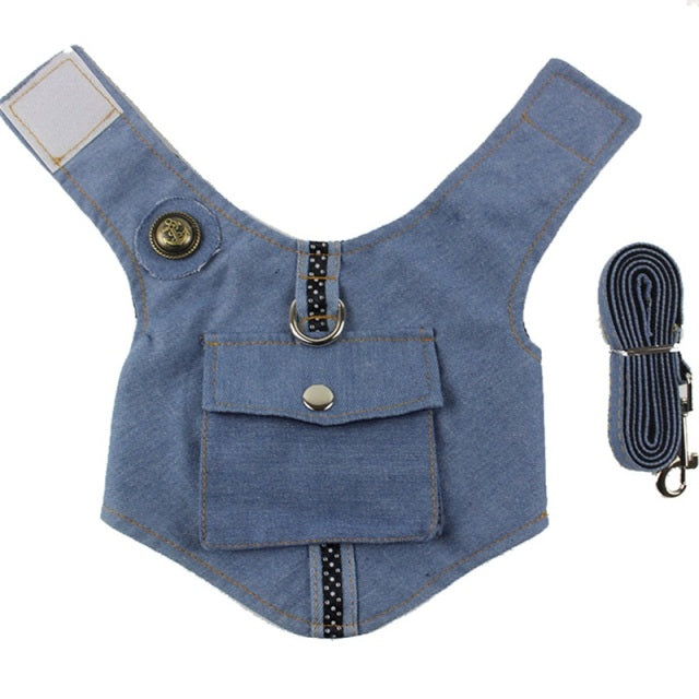 Denim Jeans Harness Leash Vest Harness For Dog