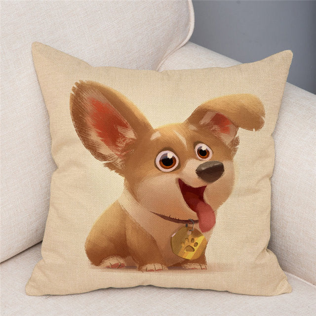 Cute Cartoon Colorful Dog Cushion Linen Pillows Covers
