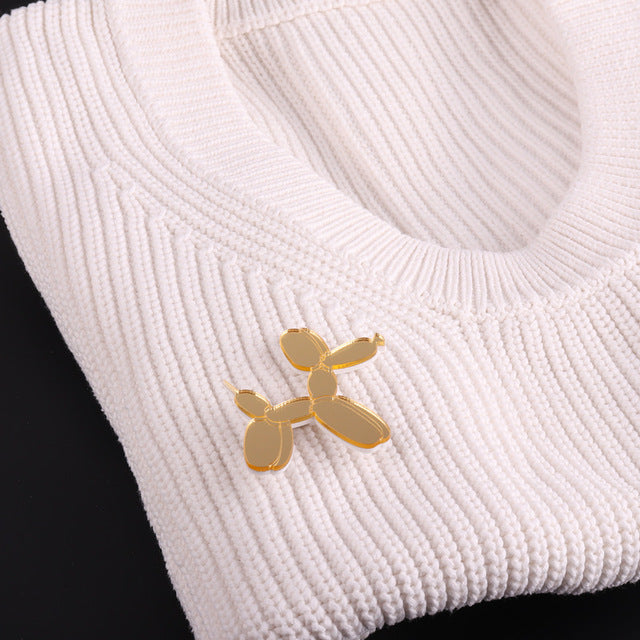 Cute Balloon Dog Poodle Mirror Acrylic Brooch