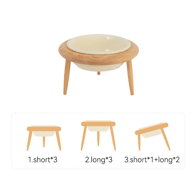 Food Water Bowl with Wood Stand