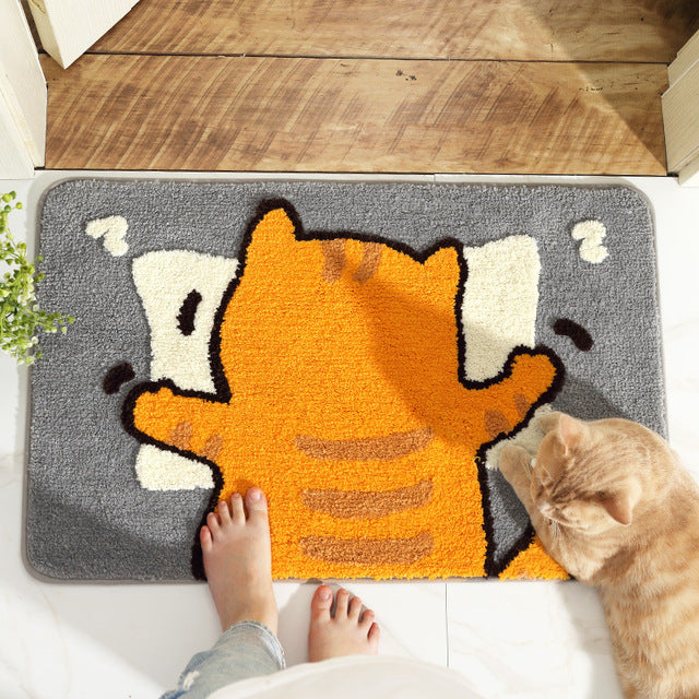 Cartoon Dog and Cat Flocking Bath Mat