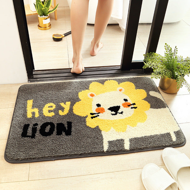 Cartoon Dog and Cat Flocking Bath Mat