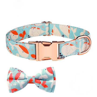 Personalized Floral Dog Collar With Bow Tie