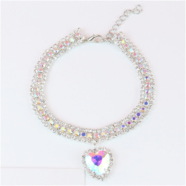 Dog Shiny Rhinestone Collar Heart Diamond