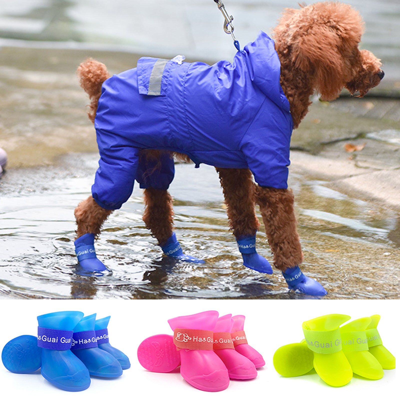 Dog Rain Shoes Boots Rubber Portable Dog Bed & Supplies