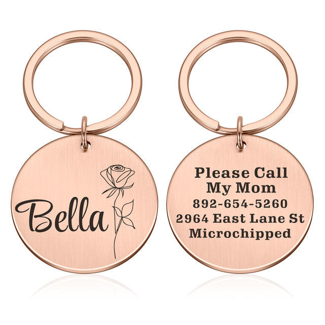 Personalized Dog ID Tag Flowers Artistic Font