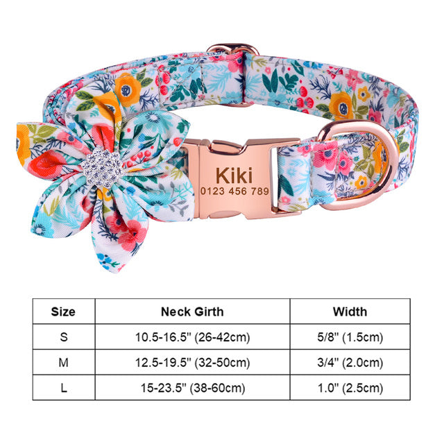 Adjustable Nylon Flower Engraved Dog Collar
