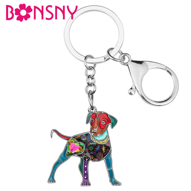 Enamel Alloy Rhinestone Mini Dog Key Chains