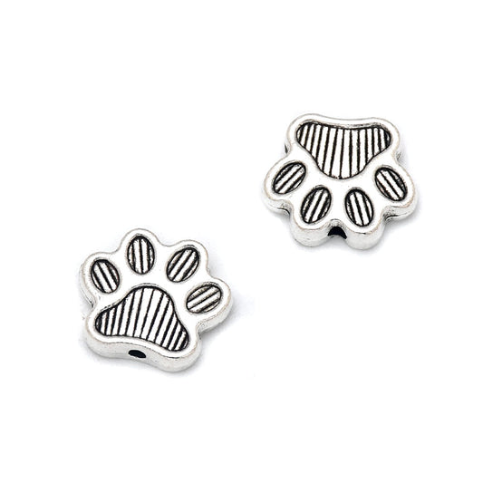 Dog Paw Footprint Spacer Beads Silver