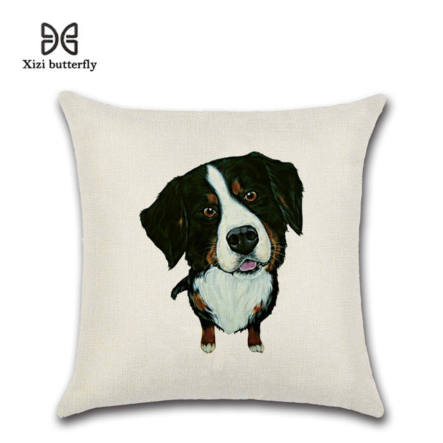 Animal Series Cartoon Dog Expressions Linen Throw Pillowcase