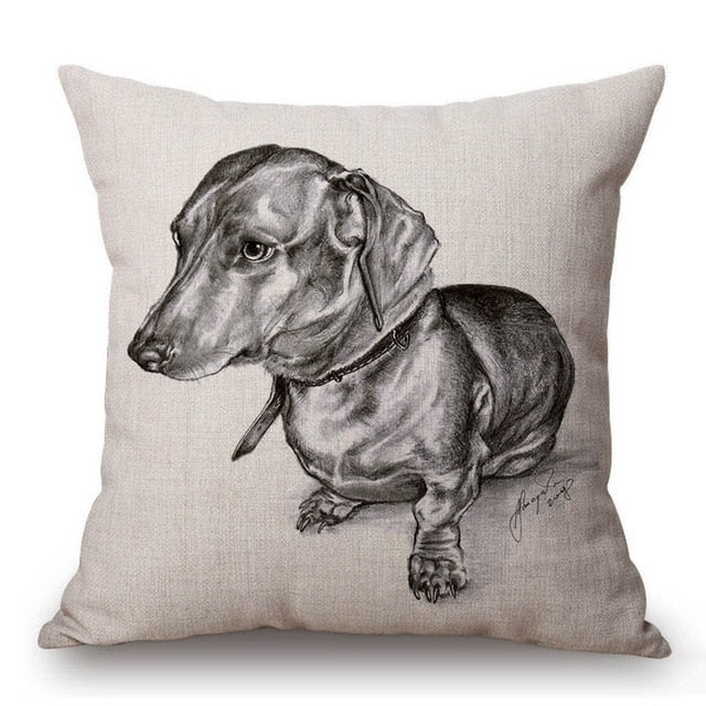 Black White Sketch Dachshund Dog Print