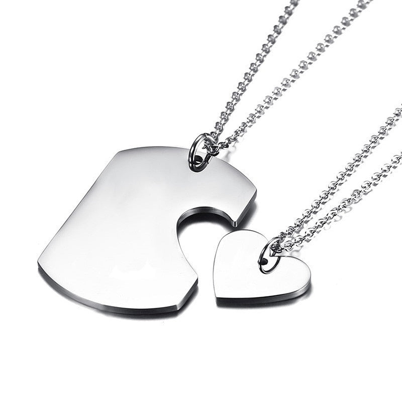 Couple Necklace ID Dog Tag Heart