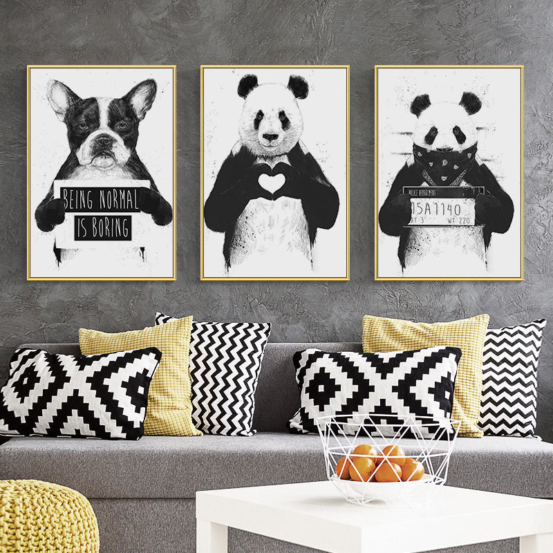 Wall Art Poster Print Dog Black White for Living Room