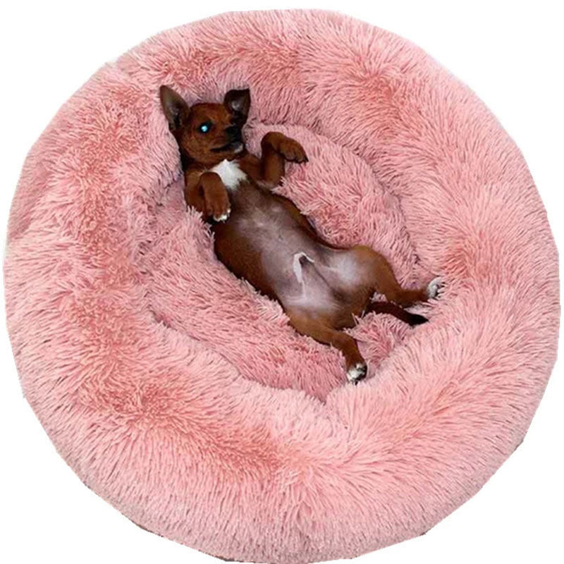Round Coral Fleece Soft Long Plush Pet Mats Dog Bed