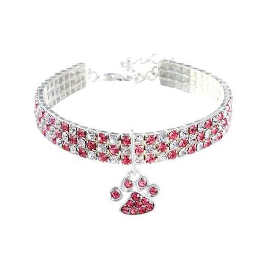 Shiny Crystal Elastic Collars Footprints For Dog Collar