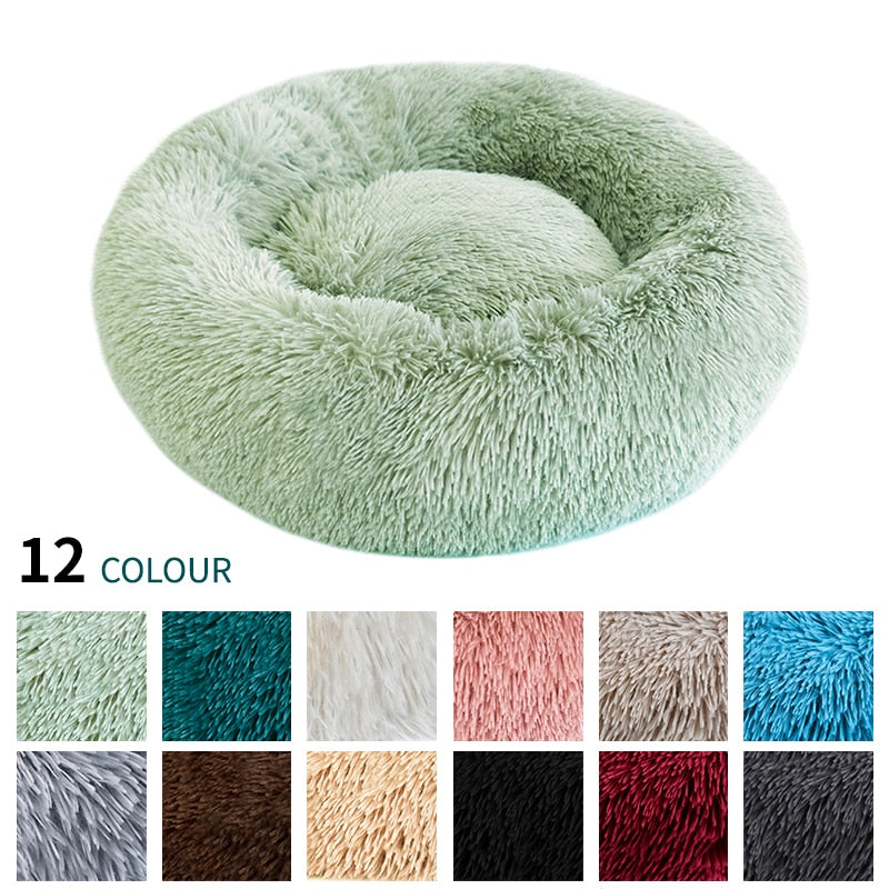 Super Soft  Dog Bed  Long Plush Donut Round Kennel