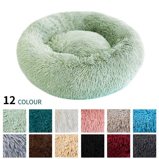 Super Soft  Dog Bed  Long Plush Donut Round Kennel