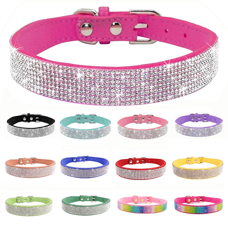 Elevate Your Pet's Style with Our Comfortable Suede Fiber Crystal Dog Collar