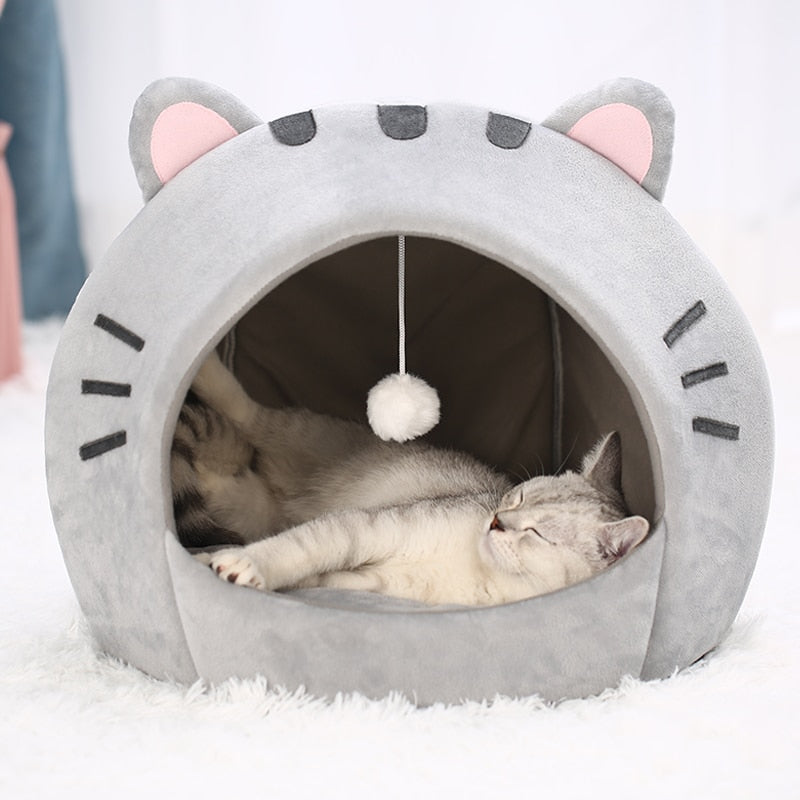 Cute Cat Bed Warm Pet House Cave Cushion