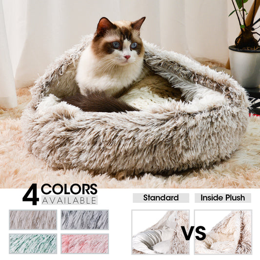 Round Cat's House Cushion Cat Bed Long Plush Sleeping