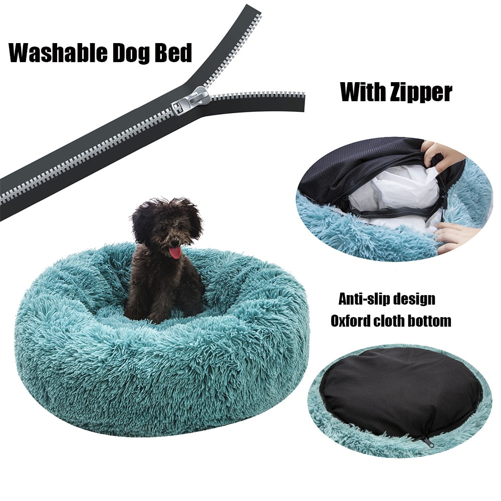 Round Plush Dog Bed with Zipper House Dog Mat