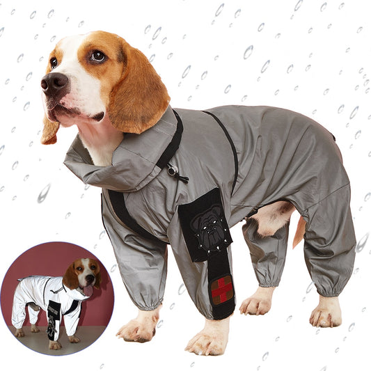 Best Reflective Dog Raincoat Waterproof High Neck Hooded Jumpsuit Coat